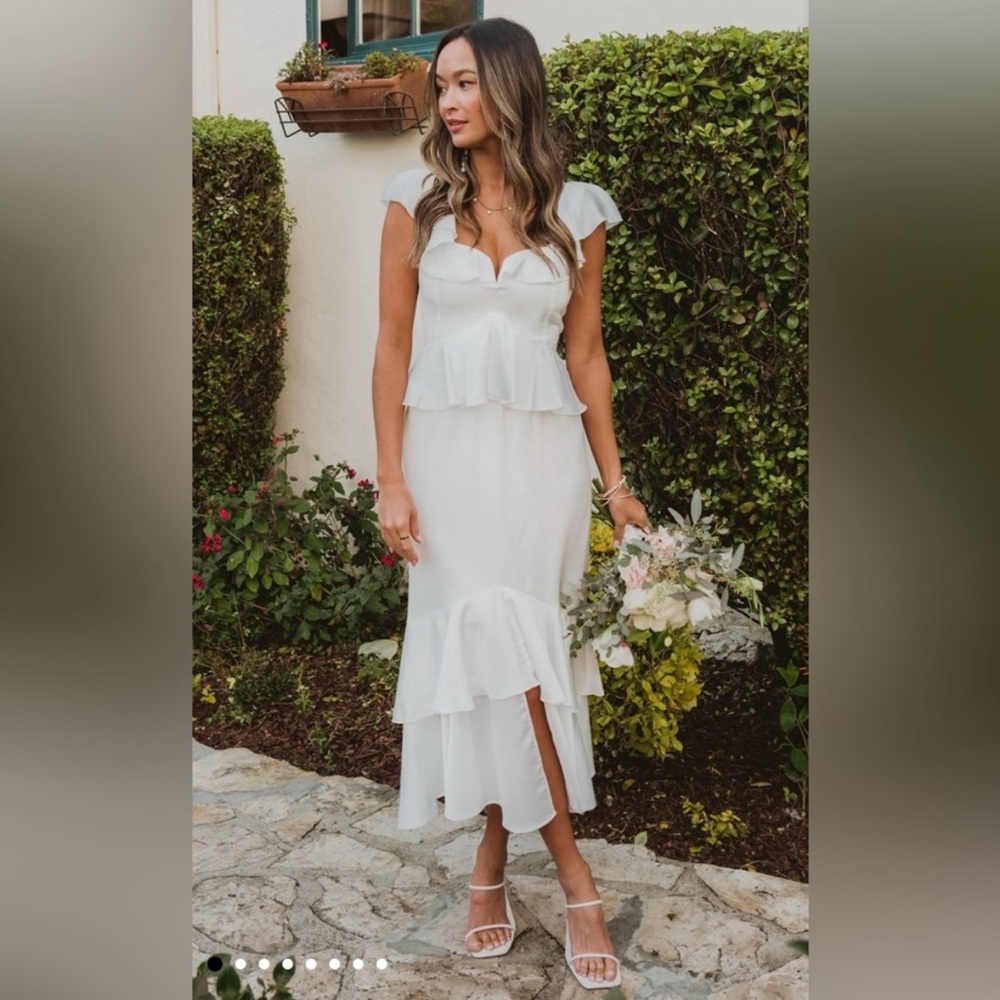 Reese Ruffle Dress in White Satin from Show Me Your MuMu